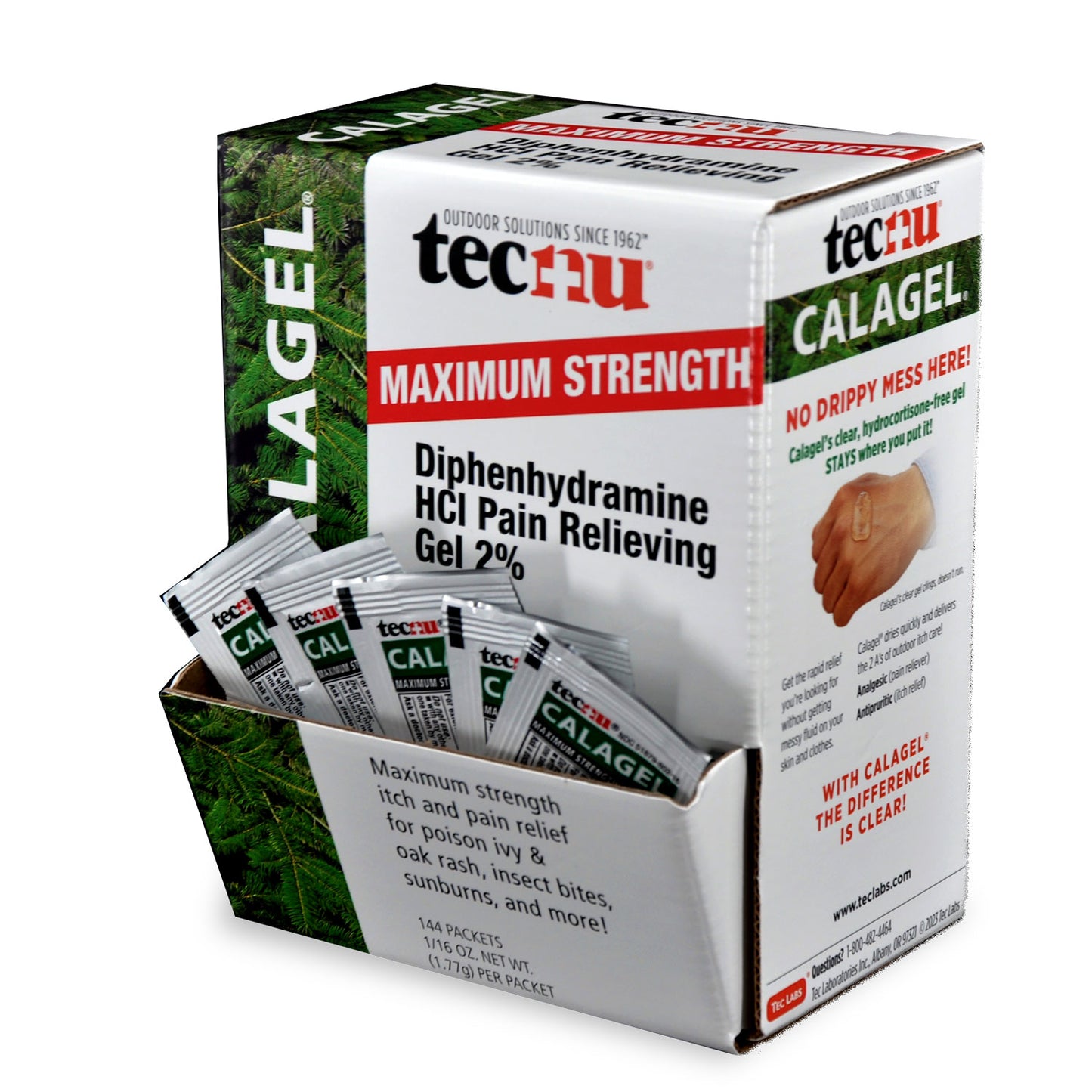 Tecnu Calagel single-use packets in dispenser
