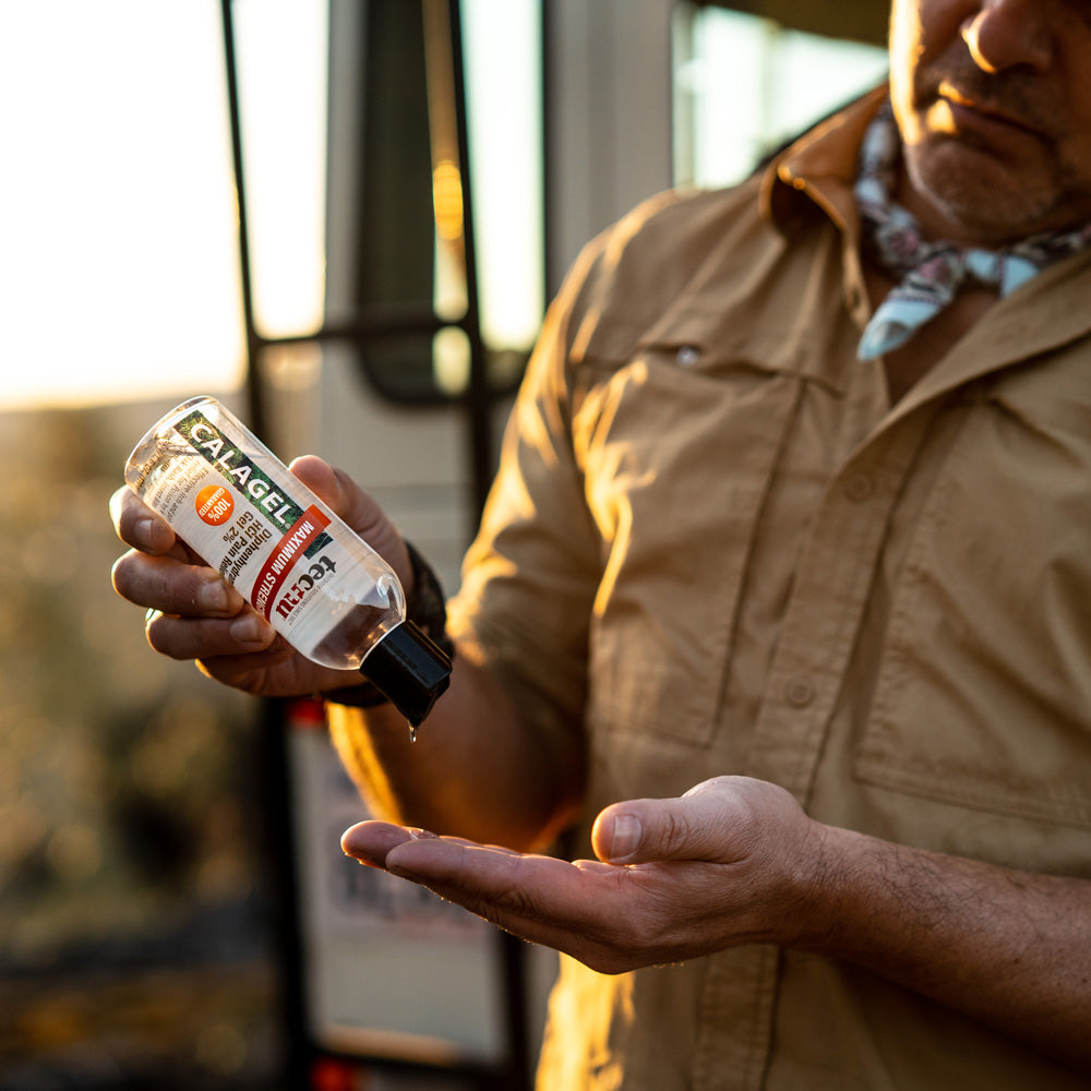 Man pouring Calagel into hand