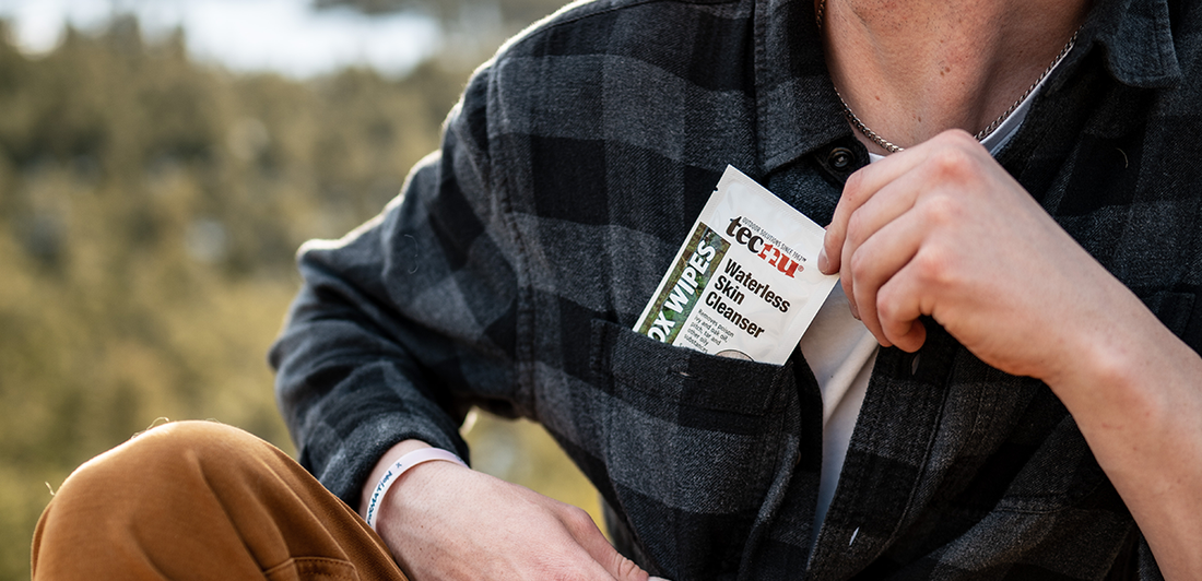 Removing Tecnu Detox Wipe from shirt pocket